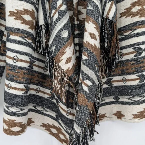 Southwestern Aztec Fringe Cardigan Women Size S Drape Rustic Boho Western Cozy - Picture 5 of 8